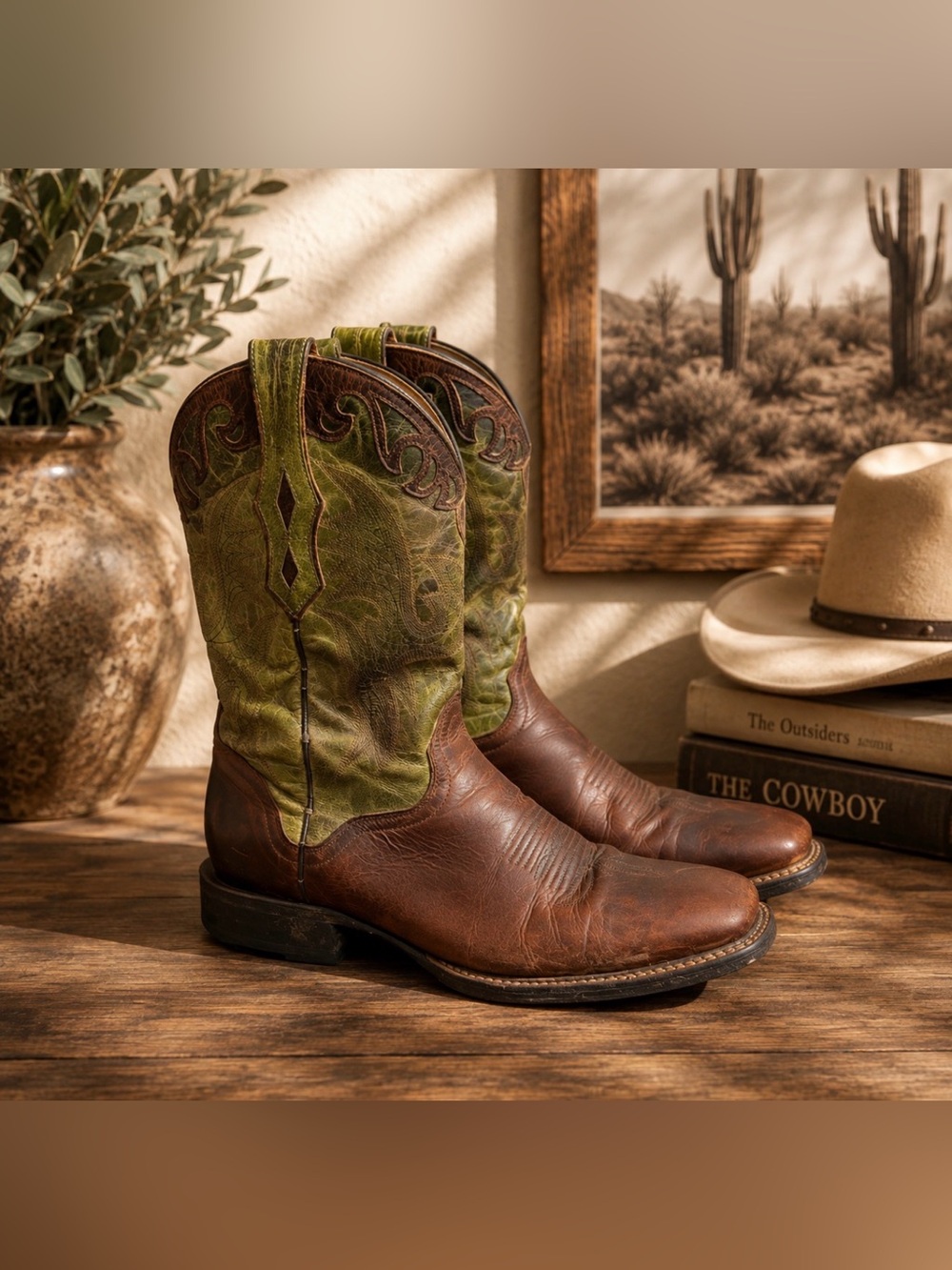 J.B. Dillon Western Boots in tan and Green 9.5D